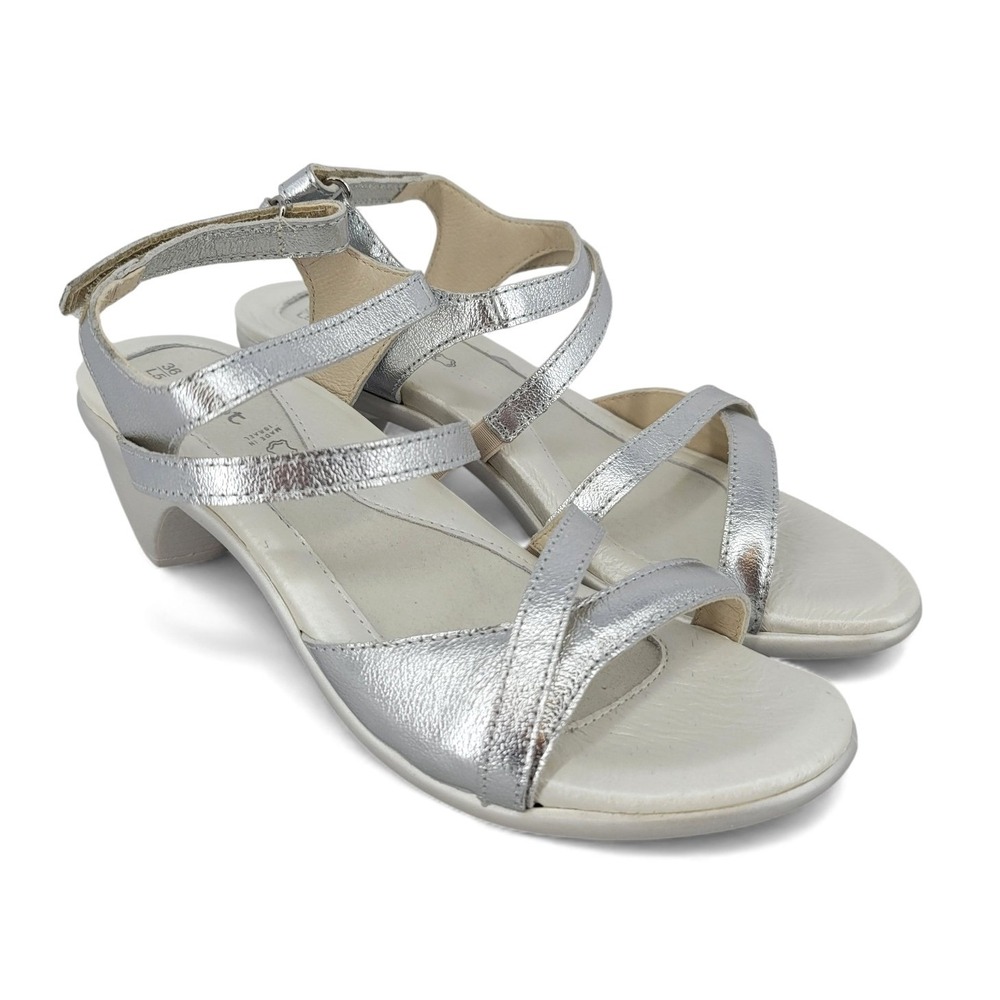 NAOT Limit‎ Silver Soft Leather Strappy Block Heel Sandals Women Size 36